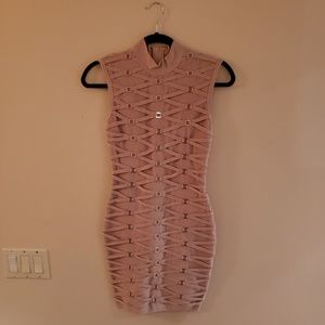 Nude Tape Bandage Bodycon Dress Zipper Back